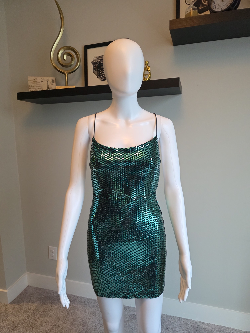 superdown Emerald Green Sequin Slip Dress